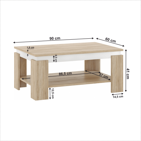 Konferenčný stolík PIANI, farba: dub sonoma/biela - rozmery